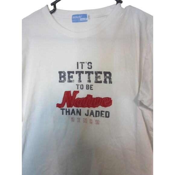 Y2K Streetwear Graphic White T-Shirt Bench/ Small – “Better Naïve Than Jaded” - Picture 3 of 8
